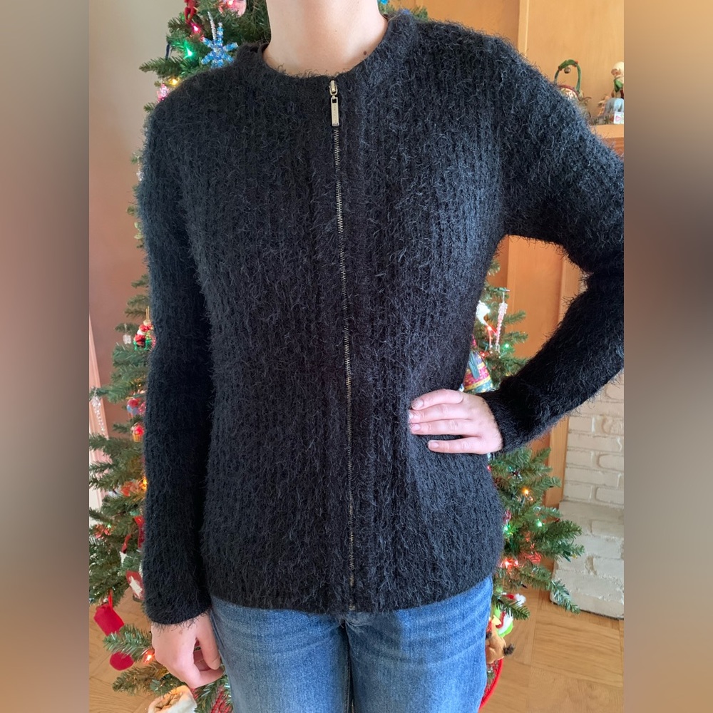 Lu by Lolita black fuzzy zip up sweater.